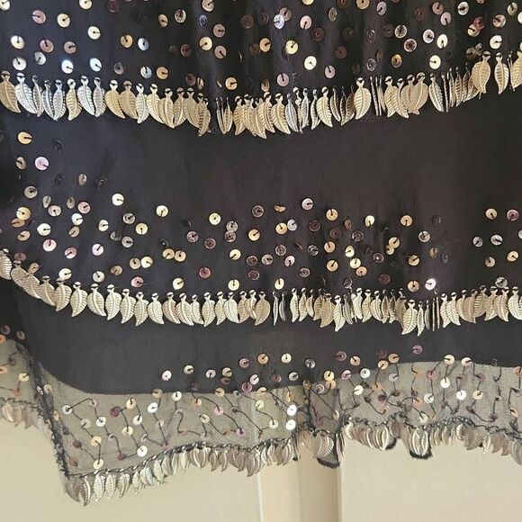 Marciano by Guess Black Silk Tiered, Ruffled, Beaded Mini Dress/Top. EUC, M - Picture 3 of 8